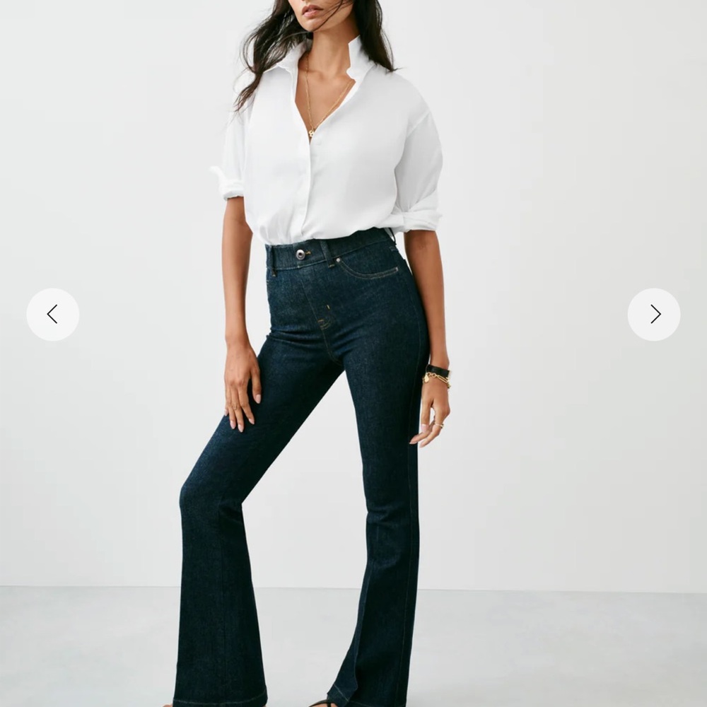 SPANX Dark Indigo High-Rise Wide Leg Jeans size 6